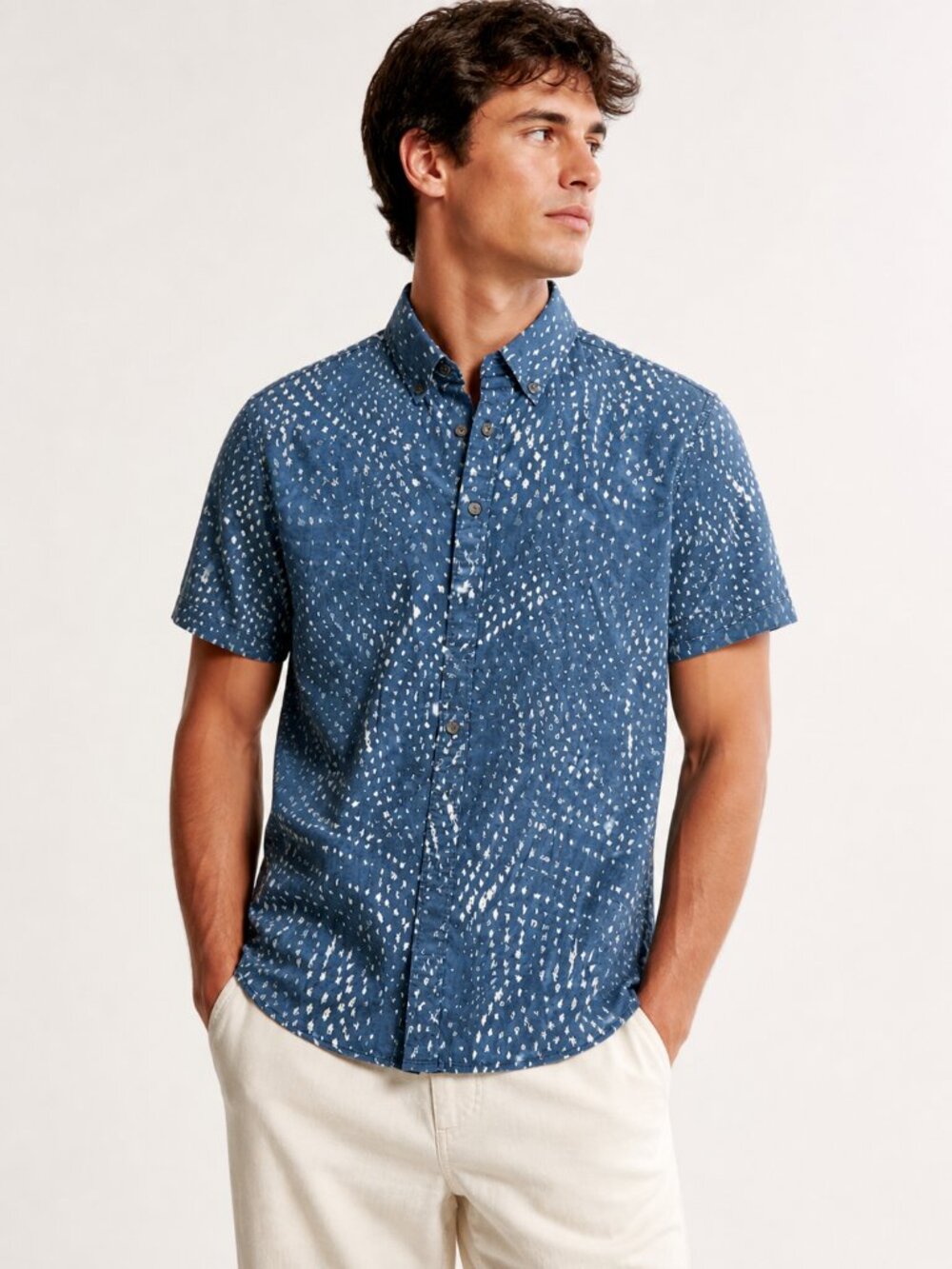 Abercrombie Short Sleeve Button Down Shirt | Blue Printed | Summer Casual | Men’